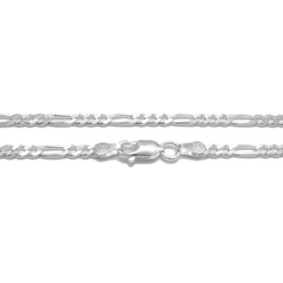 STERLING SILVER FIGARO CHAIN NECKLACE 3MM (GAUGE 080). AVAILABLE IN 5 LENGTHS. - Picture 2 of 3